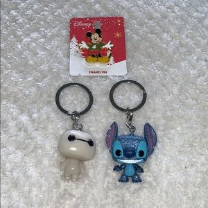 Disney Baymax & Stitch funko keychain & mickey pin